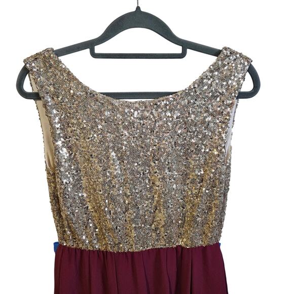 Alythea Women's M Two Tone Evening Dress Gold Glitter Maroon Valentines Date - Picture 2 of 6